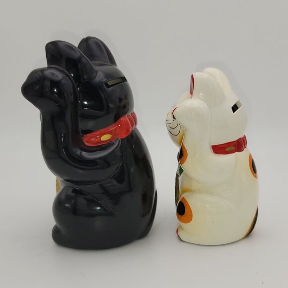 Set Of 2 Ceramic Maneki Neko Lucky Cat Coin Banks - Picture 4 of 8
